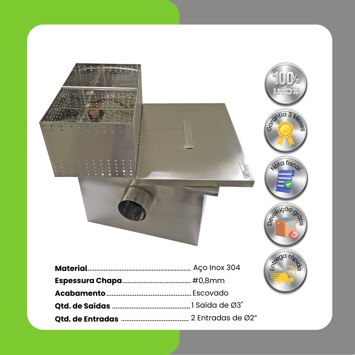 Caixa de Gordura em Aço Inox 40x30x25cm com Cesto - Imagem 2