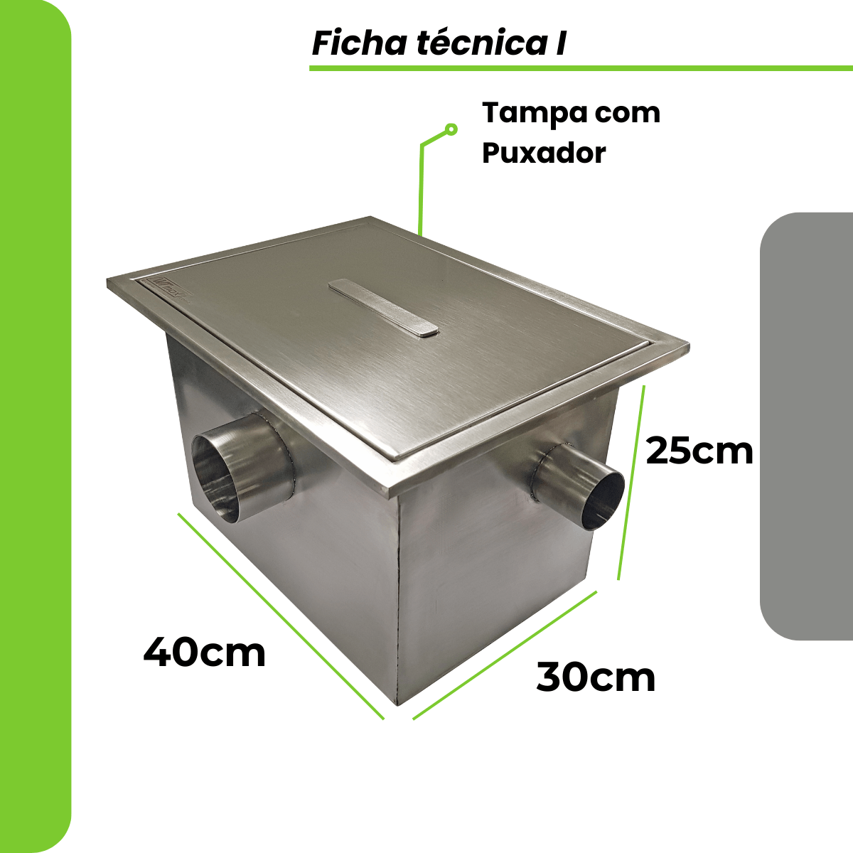 Caixa de Gordura em Aço Inox 40x30x25cm com Cesto - Imagem 3