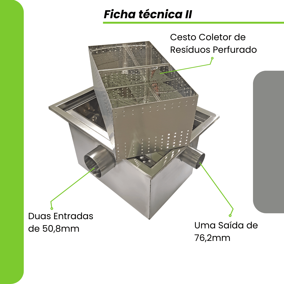 Caixa de Gordura em Aço Inox 40x30x25cm com Cesto - Imagem 4
