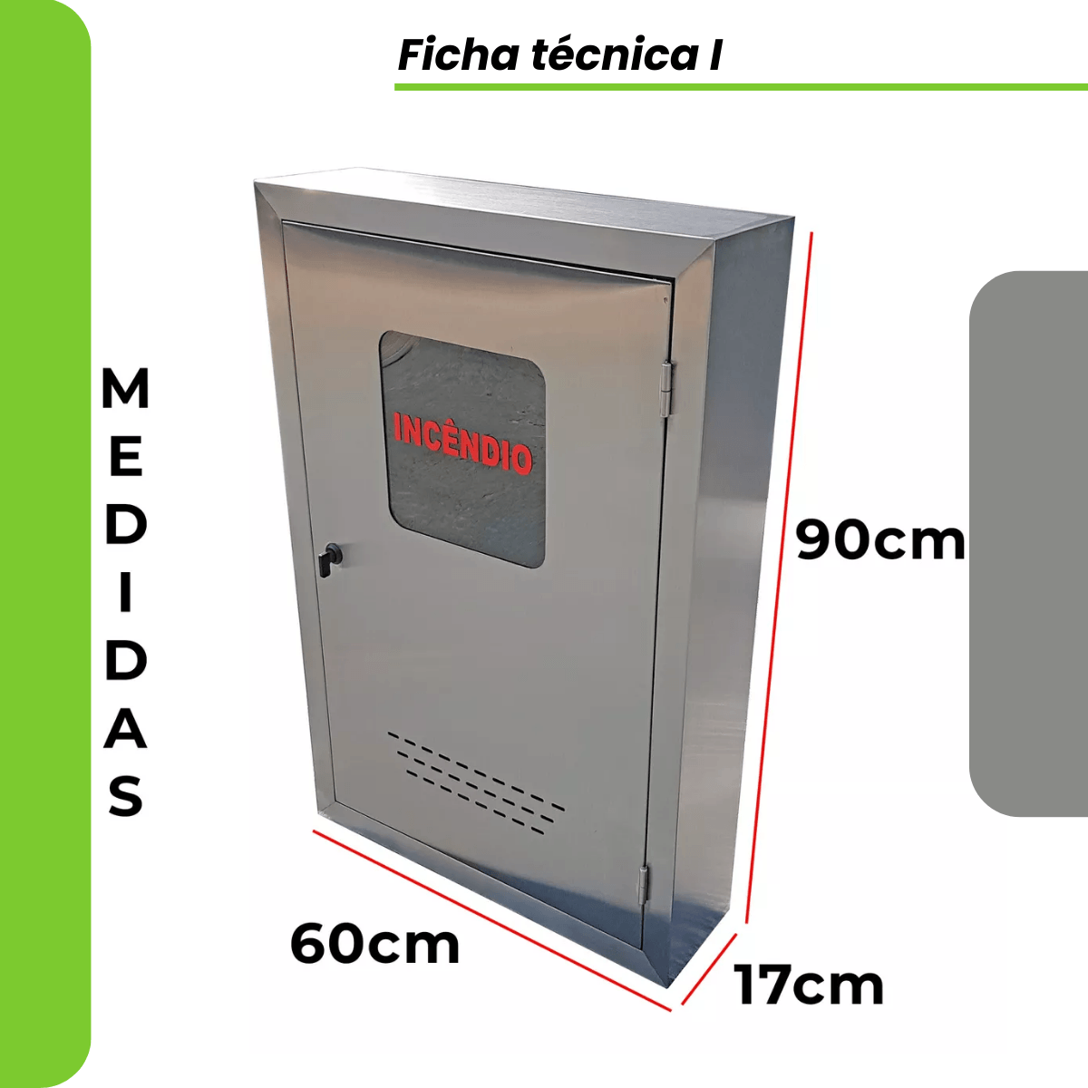 Caixa de Hidrante em Aço Inox de Sobrepor 90x60x17cm - Imagem 3