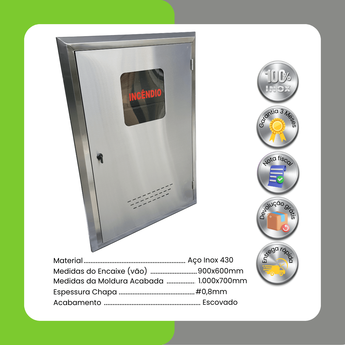 Moldura para Hidrante em Aço Inox com Porta e Visor 90x60cm - Imagem 2