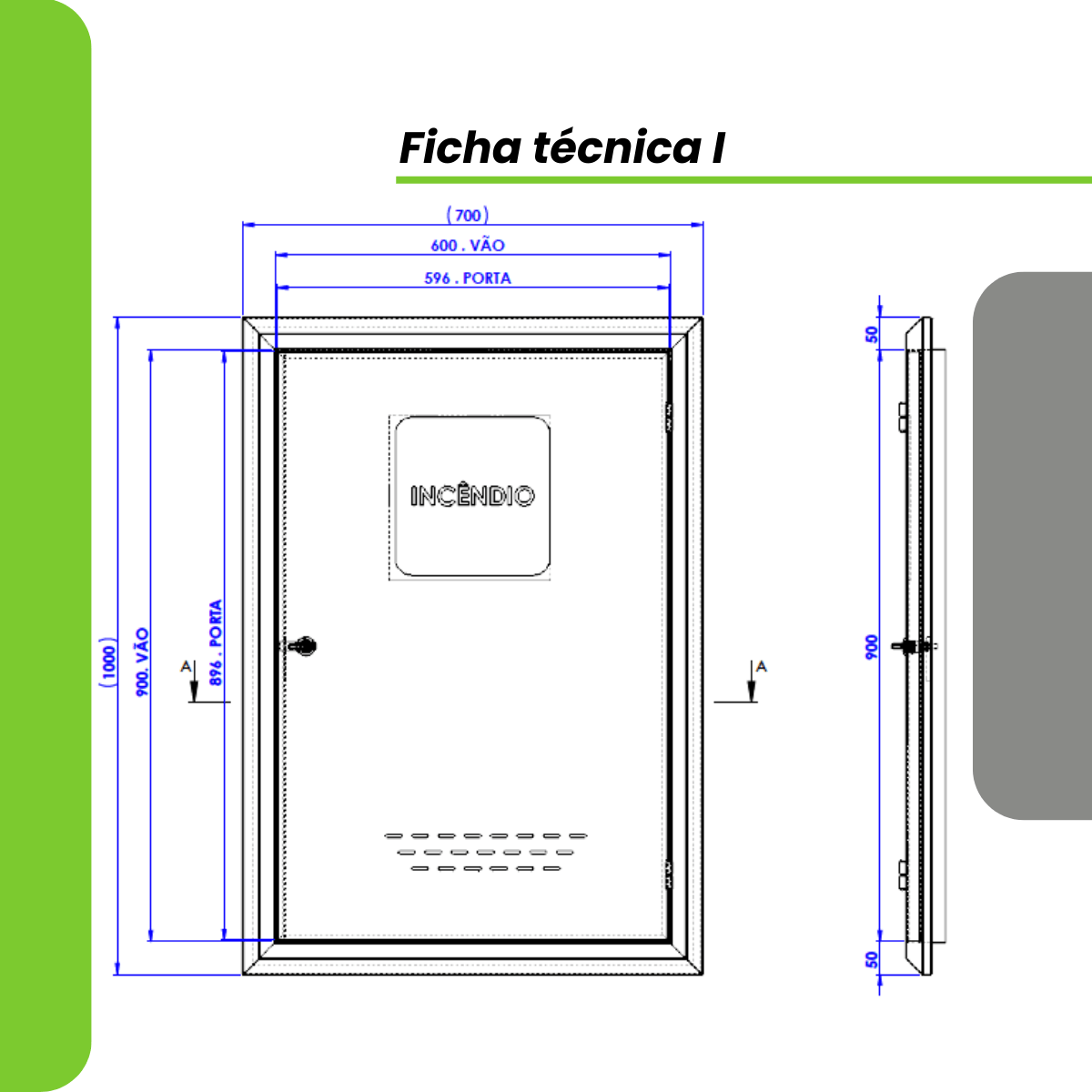 Moldura para Hidrante em Aço Inox com Porta e Visor 90x60cm - Imagem 3